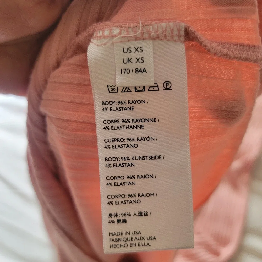 Free People FP Beach Ribbed Stretch Midi Dress XS Pink Short Sleeve Bodycon USA